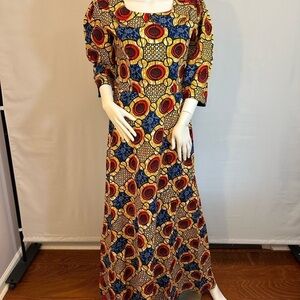 African Akara Womens Maxi Dress Long Fit Flared 3/4 Sleeves Back Zipper Lined